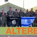 In the original, the flag the soldiers hold next to the flag of Israel is green and yellow. It’s been replaced with the Isis flag in an attempt to support the theory that US and Israel intelligence agencies created and funded the militant Islamist group.