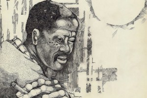 Detail of the cover of Kippie Moeketsi's solo album Hard Top (1976), with artwork by Mafa Ngwenya. (Image courtesy of As Shams Archive)